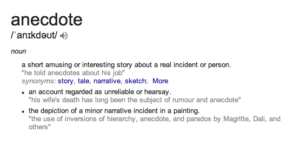 A definition that explains what is an anecdote