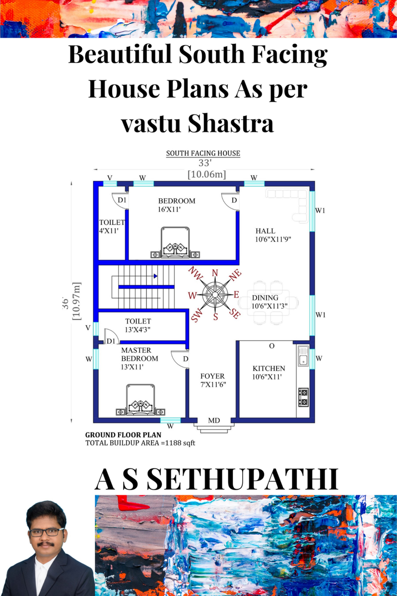 RK Home Plan: 32 x 54 South Face 3 Bed Room House Plan as Per Vastu